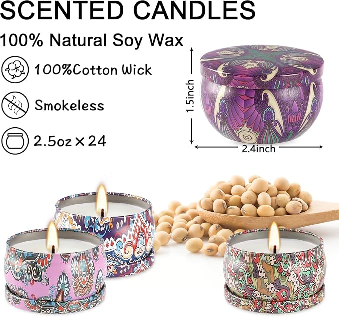 Pliadvbu Scented Candles - 2.5 oz Aromatherapy Candle Gift Sets - Soy Wax with Essential Oil -Wonderful Gifts for Women Mother Friends Coworkers, 24 Pack