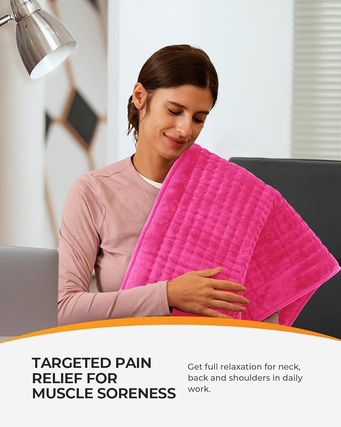 CooCoCo 17"x33" Pink Heating Pad for Back, Neck, Shoulder Pain Relief, Extra Large Electric Heat Pad for Period Cramps, FSA Eligible, HSA Approved, 6 Heat Levels, Auto Off, Gifts for Women Girls Wife