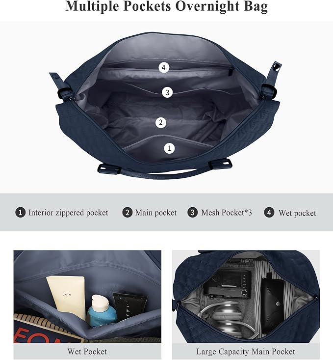 Travel Duffel Bag, Carry On Overnight Weekender Bags for Women | Travel Bag with Wet Pocket & Trolley Sleeve, For Spirit Airlines 18x14x8 Personal Item Bag