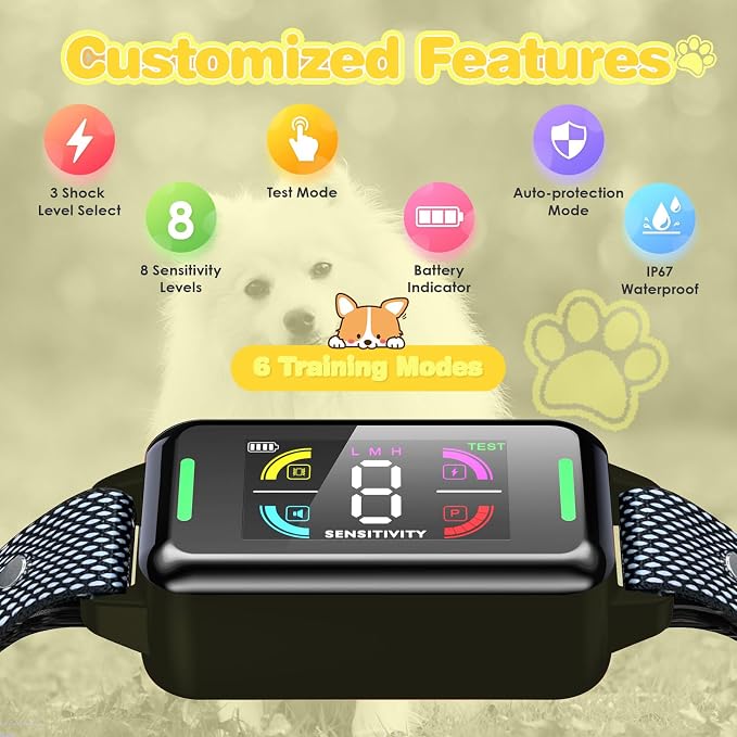 Dog Bark Collar Automatic Shock Collar Rechargeable Anti-Bark Training Collar Multifunctional Waterproof Dogs Stop Barker with 6 Safe Training Modes for Dog Weighing Over 8 Pounds (Black)