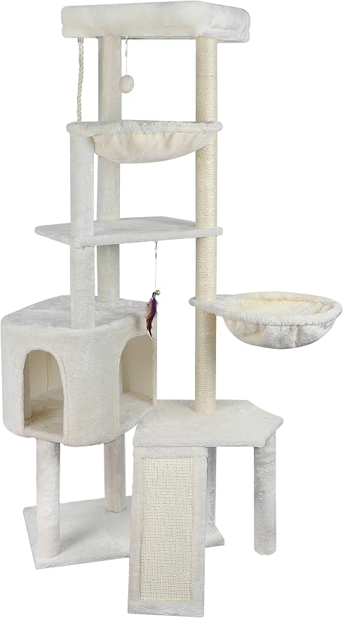 Wang Xin Four Layer Big Cat Tree with Huge Cat Condo and Two Hammocks Scratch Pad,Beige