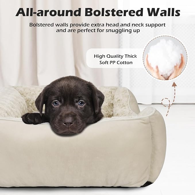 Medium Dog Bed Rectangle Washable Orthopedic Soft Calming Sleeping Durable Pet Cuddler with Anti-Slip Bottom