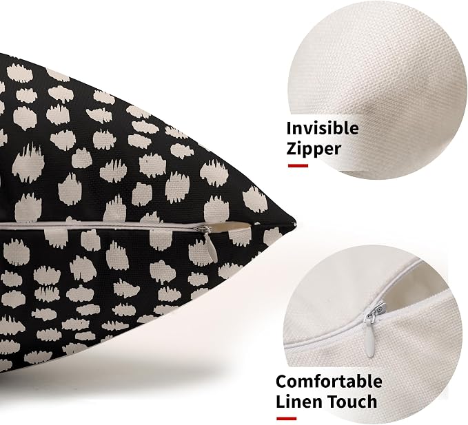 Black Cream Dots Lumbar Pillow Covers 12x20 Set of 2 Boho Design Polka Dot Print Throw Pillows Modern Outdoor Decorative Pillowcase Rectangle Linen Cushion Cases Decor for Sofa Couch Bed