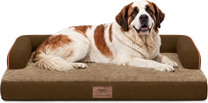 Orthopedic Waterproof Jumbo Dog Bed with Bolster for Extra Large Dogs | Pillow Support for Neck Relief, Egg Crate Foam, Waterproof Liner, Anti-Slip Bottom, Removable Bolster Cover, 53 x 42 Inch