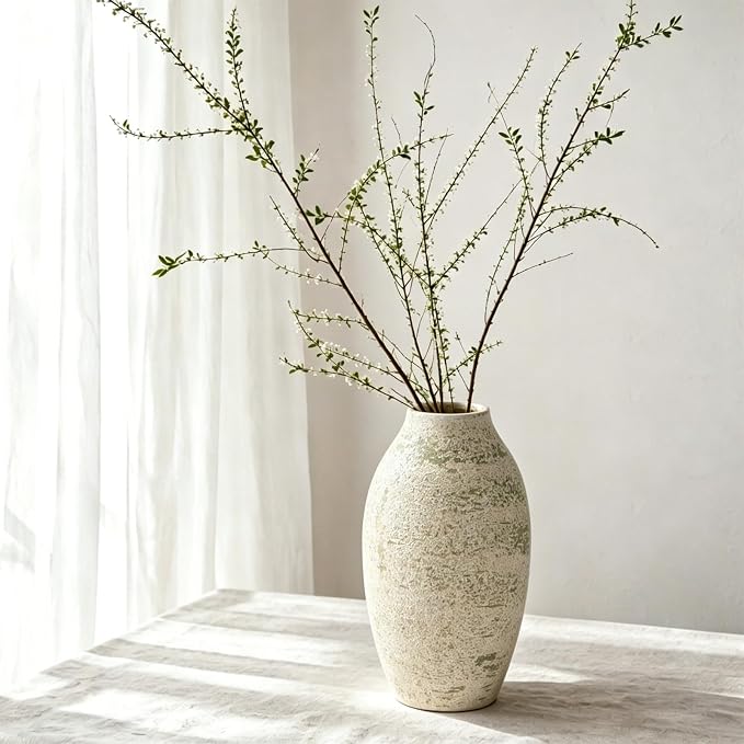 Cream Ceramic Flower Vase Speckled Bubble Glaze Home Decor | 7.08 Inch Rustic Table Vase, Decorative Ornament for Living Room,Office,Wedding,Birthday