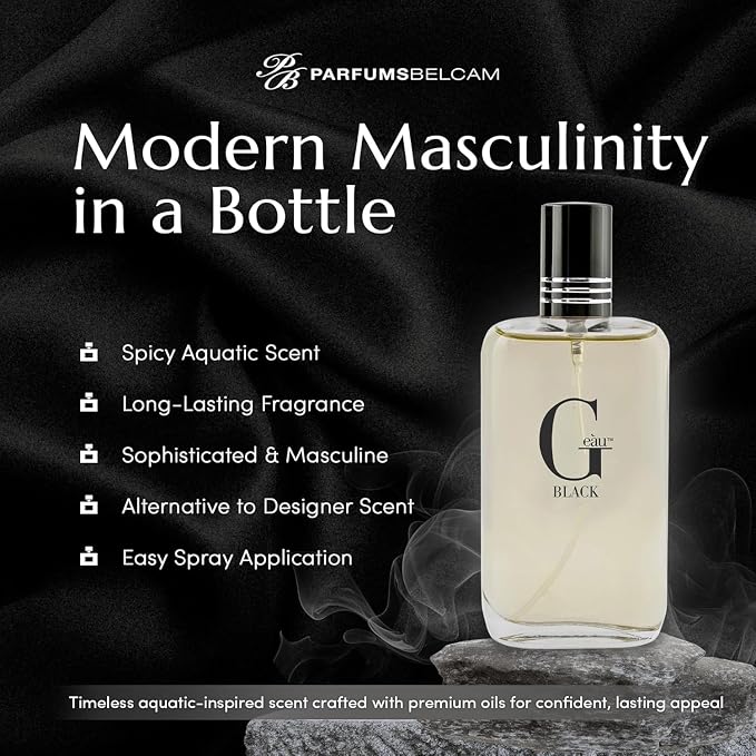 PB ParfumsBelcam G eàu Black Eau De Toilette Spray for Men – 100 mL Affordable, Long-Lasting Fresh Aquatic Fragrance & Spicy Aquatic Scent with Sandalwood & Patchouli for Day & Night Use