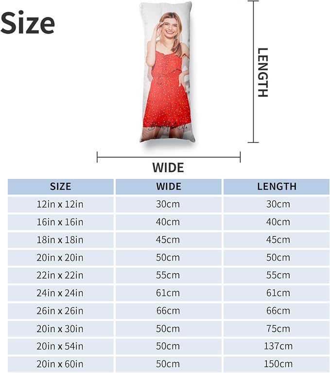 Easycosy Custom Body Pillow with Picture & Text 20"x54", Two-Sides Photo Pillowcase, Personalized Soft Skin-Friendly Long Pillow Cover with Photo, Custom Love Keepsake Gifts (No Pillow Insert)