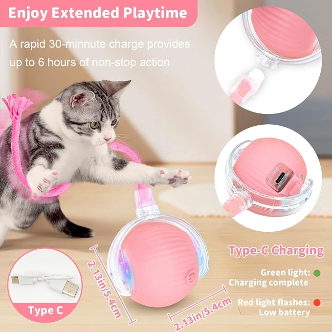 Cat Toys for Indoor Cats Smart Automatic Bal Moving Chase Dogs Toy, Pink | Ball Rolling for Bored Kitten Pet, Upgraded Speedy Moving Chase Dogs Toy