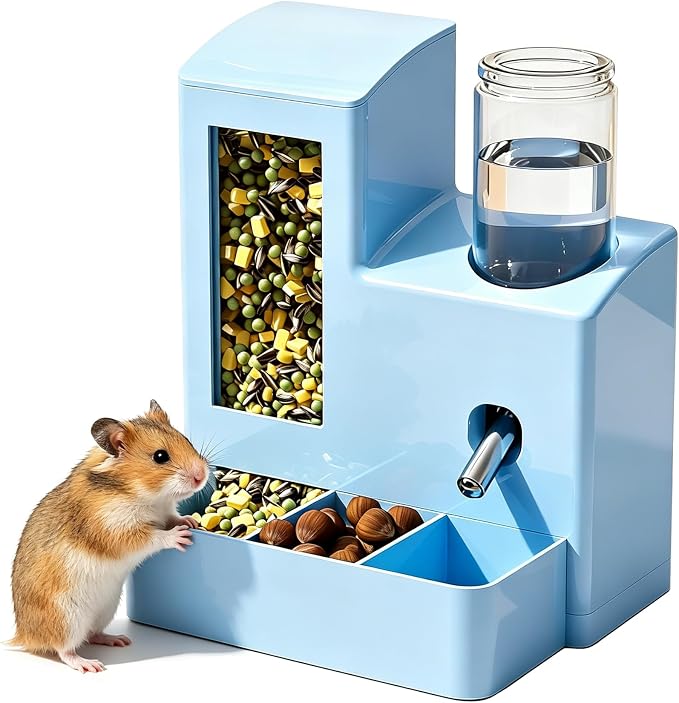 YSHOME&PET 2 in 1 Hamster Water Bottle No Drip Automatic Food Feeder | Small Animal Water Dispenser and Food Bowl with Snack Bowl Cage Accessories for Hamster Gerbils Mouse Hedgehog