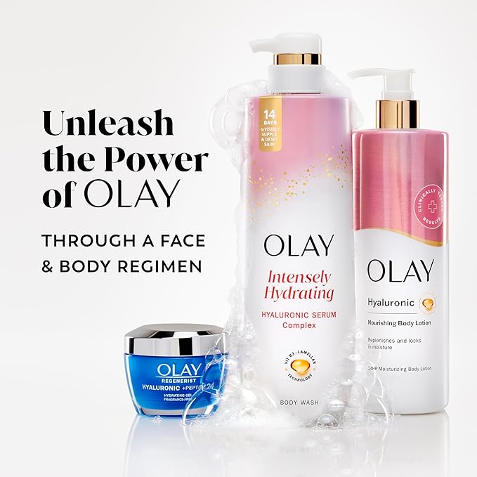 Olay Body Wash for Women, Intensely Hydrating, Hyaluronic Acid Serum Complex, Renews Moisture, Free of Parabens & Phthalates, Vitamin B3 Lameller Technology, For All Skin Types, 26 fl oz (Pack of 2)