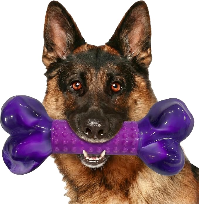 Tough Dog Toys for Aggressive Chewers Large Breed, Dog Chew Bone with Bacon Flavor, Pure Nylon Chew Toy for Medium Large Dogs, Bacon Flavor, Purple