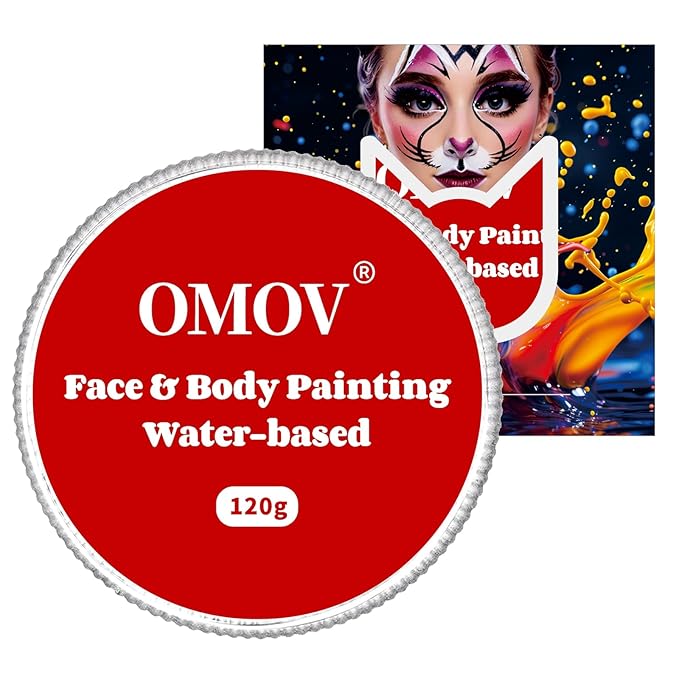 Red Face Paint 120g (4.23 oz) Non-Toxic,Water Activated Face Painting Kit for Kids Adults,SFX Makeup Large Capacity Facepaint Palette for Halloween, Cosplay,Theater Party,Clown Special Effects Costume