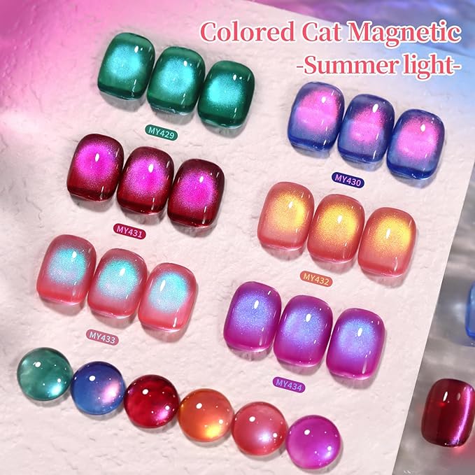 Born Pretty Spring Summer Cat Magnetic Eye Gel Polish,2026 Fruit Pink Green Holographic Glitter Shimmer Translucent Sheer Magnetic Gel Polish Salon DIY at Home