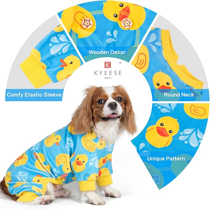 KYEESE Velvet Dog Pajamas for Small Dogs Soft Onesie Shirt, Rubber Duck | 4-Way Stretch, Lightweight & Breathable, Reduces Shedding, Gentle on Sensitive Skin, Recovery Support, Easy Potty Breaks