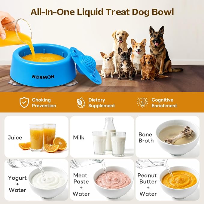 NORMON Dog Lick Bowl Slow Feeder with Rolling Ball & Suction Base