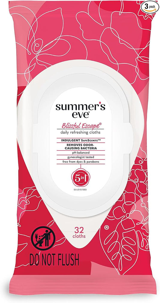 Summer's Eve Blissful Escape Daily Refreshing Feminine Spray, 3 Pack and Wipes, 32 Count
