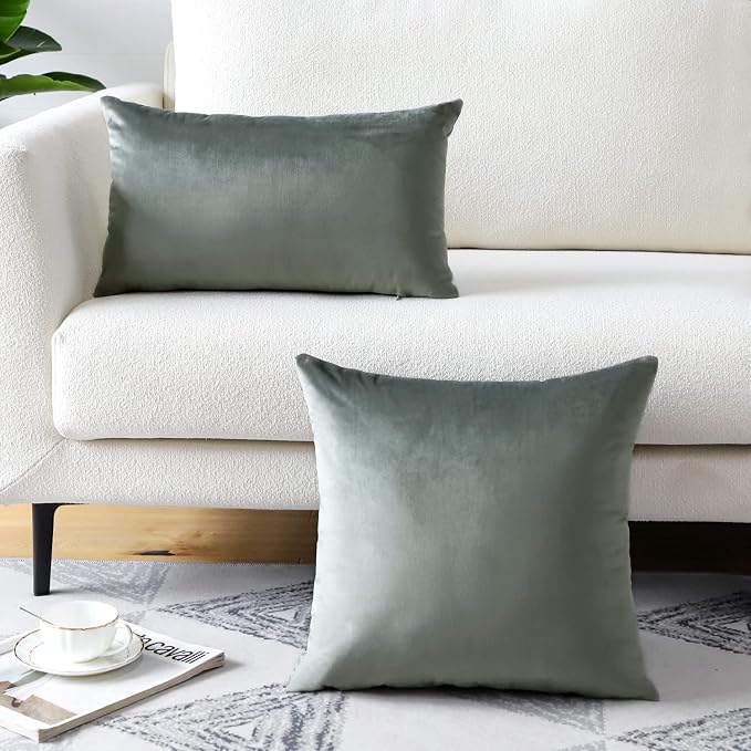 Artscope Luxury Velvet Pillow Covers Super Soft Decorative Rectangle Throw Pillow Covers Case Cushion Covers for Sofa Couch Bedroom Car Decor 16x24 Inch Dark Grey