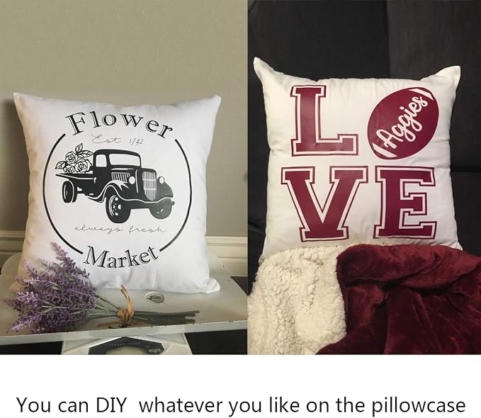 Thmyo 4-Pack 100% Cotton Comfortable Solid Decorative Throw Pillow Case, Square Cushion Cover Pillowcase Sublimation Blank Pillow Covers Valentines Day DIY Throw Pillowcase(16x16inch/40x40cm,White)