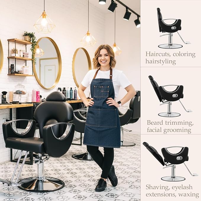 Black Salon Chair for Hair Stylist, Professional Barber Chairs Barbershop Hair Stylist Chair w/Heavy Duty Hydraulic Pump, 360° Braiding Styling Hairdresser Chairs for Spa Home Euipment, Sliver Black