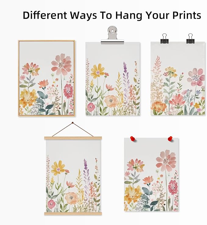Watercolor Wildflower Wall Art Decor Colorful Flower Pictures Canvas Floral Botanical Wall Art Vintage Prints Poster Floral Painting Artwork for Living Room Bedroom 16x24 Inch Unframed Set of 3