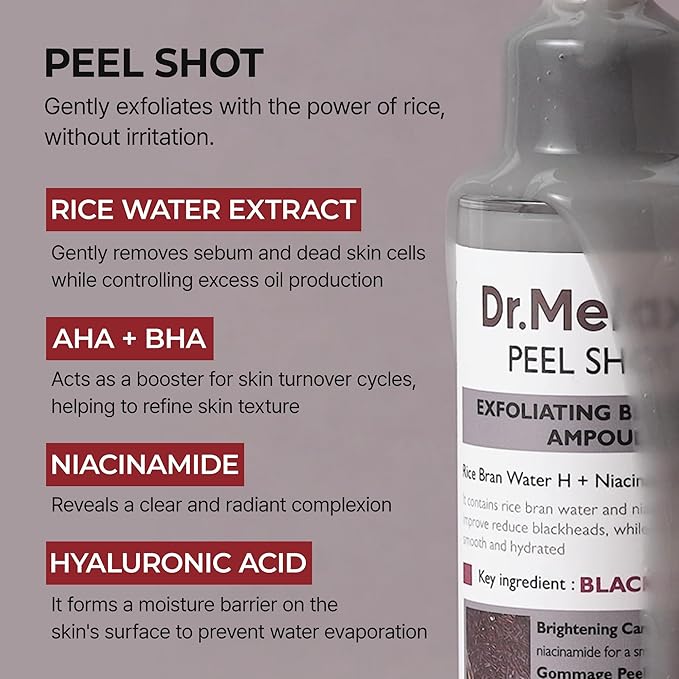 Dr.Melaxin Peel Shot Glow Black Rice Peeling Ampoule 80ml, Dead Skin Gentle Exfoliating Ampoule with Rice Water Extract, AHA BHA, Niacinamide, Daily Skin Texture Care, All Skin Types, Korean Skincare