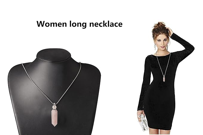 AMOYSTONE 1P Rose Quartz Crystal Perfume Necklace Long Chain Healing Stone Hexagonal Aroma Essential Oil Diffuser Perfume Natural Crystal Bottle Necklace Gifts