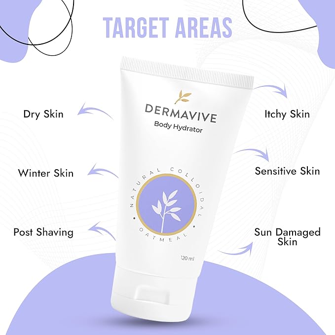 Dermavive Oatmeal Body Hydrator – Colloidal Oatmeal Moisturizing Oil for Itchy, Dry, Flaky & Sensitive Skin – Nourishing After-Shower Body Oil for Kids, Teens & Adults – 120ml (4.05 fl oz)