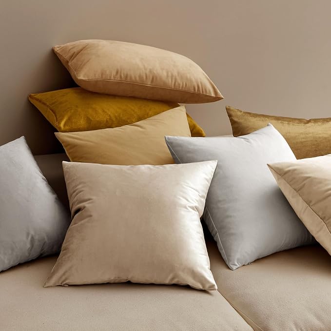 MIULEE Velvet Throw Pillow Covers 18x18 Inch Pack of 2 Champagne | Soft Solid Decorative Pillow Covers, Modern Luxury Home Decor, for Couch Chair Sofa Bedroom Livingroom