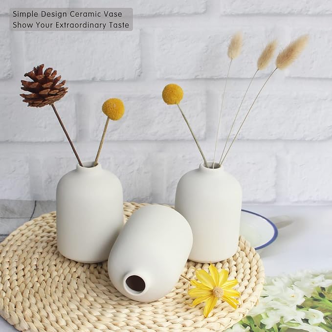 YANLING Small White Vase for Decor, 6 Pack Ceramic Vases for Pampas Grass | Boho Vase for Home Decor White Vases for Flowers, Modern Ceramic Vase Dried Flowers Vases
