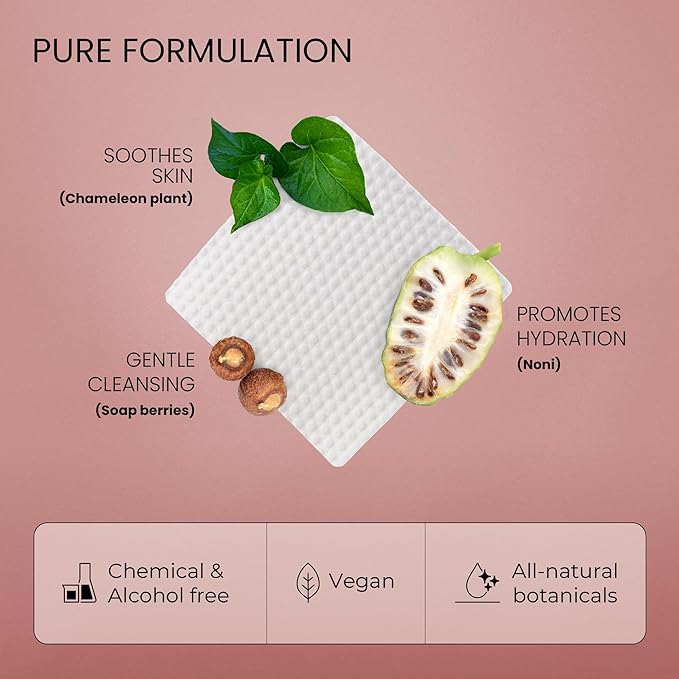 MORA Skincare Water-Activated Dry Cleansing Pads - Alcohol-Free Botanical Makeup Remover - Hand, Body, Face Pads for Women and Men - Portable - Safe for Sensitive Skin - 30 Count