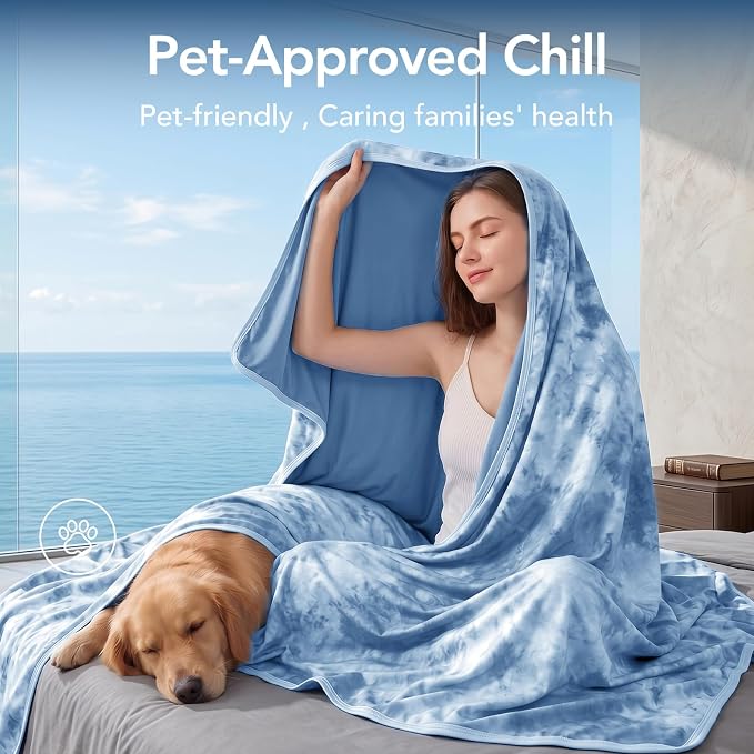 Cooling Blanket Queen Size 90"x90" for Hot Sleepers | Cold Summer Soft Blanket for Bed Couch and Travel Absorbs Heat Q-Max>0.35 Cool Lightweight Throw for Night Sweats Menopause