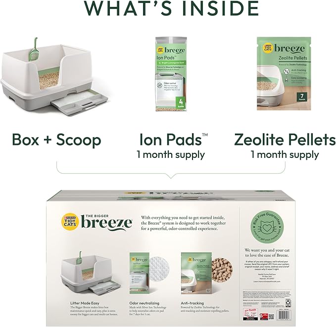 Purina Tidy Cats Breeze Litter Box System Kit with Pellet Cat Litter, XL Litter Box and Litter Box Pads