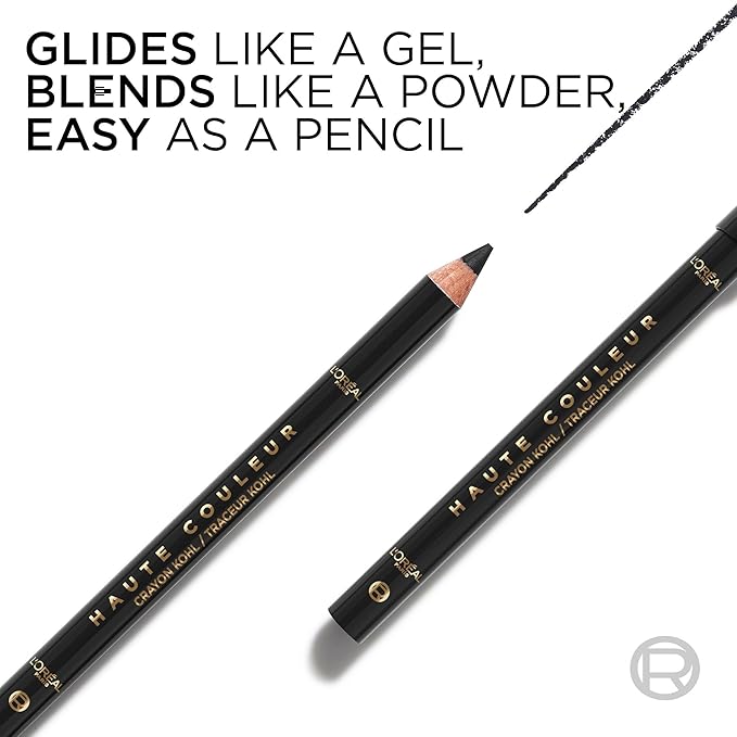 L'Oreal Paris Haute Couleur Kohl Eyeliner Pencil, Intense Eye Liner Color with Smooth Gel-Like Formula, Up To 12HR Eye Makeup Wear, 110 Black Silk