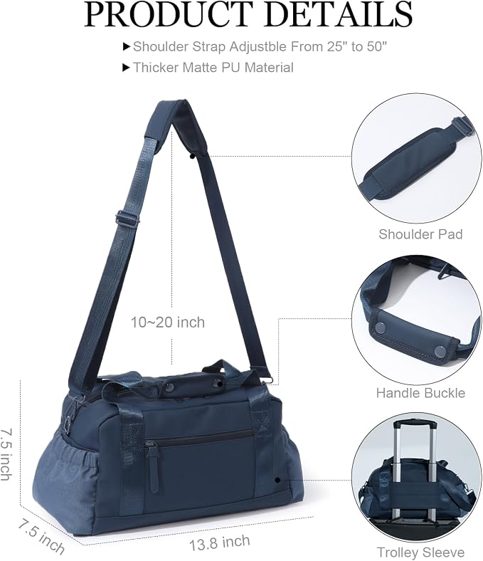 Bucosd Small Gym Bag for Women, Mini Crossbody Gym Duffle Bag with Wet Compartment, Carry on Gym Tote Bag for Workout Dance Sport Travel (Medium-Blue)