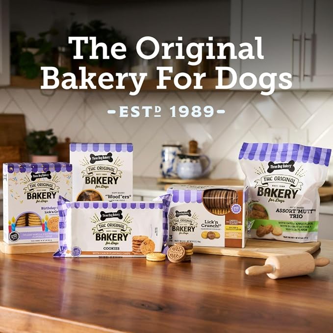 Three Dog Bakery Assort Mutt Trio Soft Baked Dog Treats - Oats, Apple, Peanut Butter & Vanilla Flavors - 48 oz Variety Pack