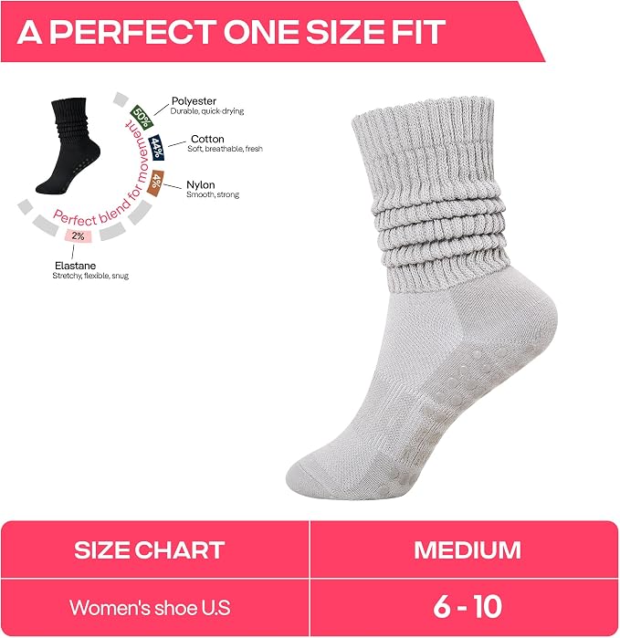 COOLMATE Pilates Socks with Grips for Women, Yoga Socks, Crew Non Slip Women for Barre, Pilates Gifts for Women