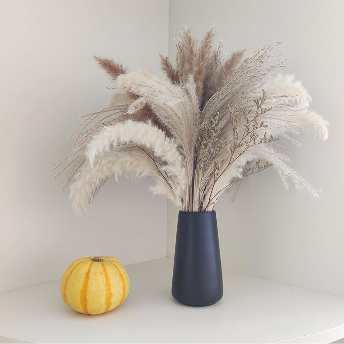 Simple Boho Ceramic Flower Vase for Home Decor (Matte Black,Small) | 6'' Modern Vase for Flower Plant Pampas Grass, Fit for Table Shelf Centerpieces, Living Room Kitchen Bedroom Wedding Gift