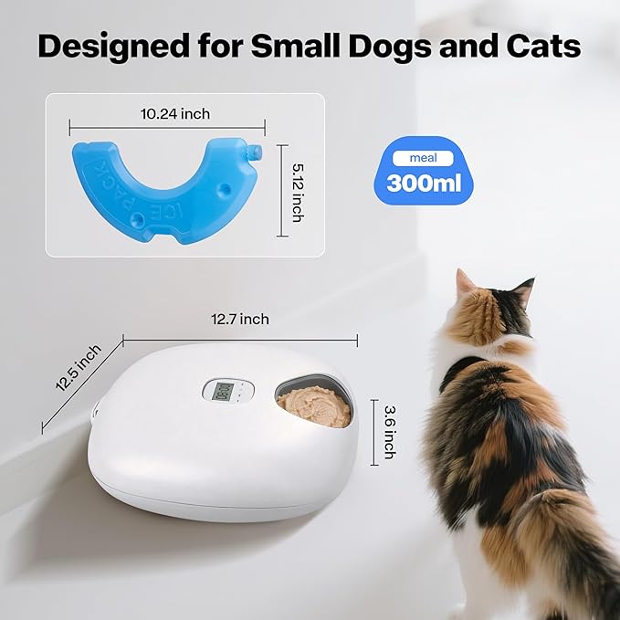 PetPrime 6-Meal Automatic Cat Feeder with Two Ice Packs,Cordless Rechargeable Cat Food Dispenser for Cats and Small Dogs Wet Food Auto Pet Feeder White