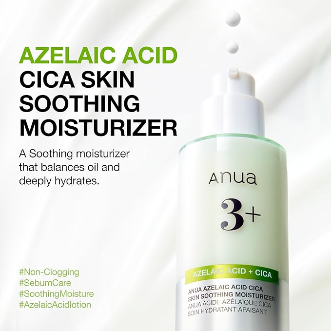 Anua Azelaic Acid CICA Skin Soothing Moisturizer, Lightweight & Redness Relief, for Acne Prone Skin, Fragrance Free, Korean Skincare, 3.38 fl oz
