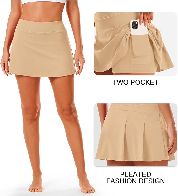 Stelle Women Tennis Skirt High Waisted Athletic Golf Skorts with Pockets | Tummy Control, Built-In Shorts, Deep Pockets, Pleated, Breathable, Lightweight, Tennis, Golf, Pickleball, Running, Workout
