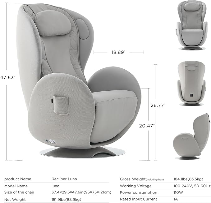 Nouhaus Luna Heated Massage Chair,Full Body Massaging Zero-Gravity Leisure Recliner with Low-Noise 3D Massage and Dual Sound Systems Modern Massage Chairs (Elder White)