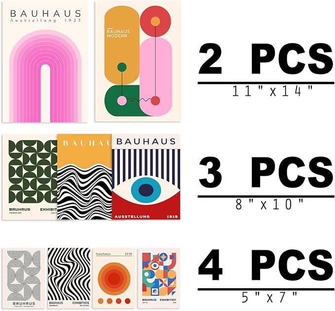 KBKBART 9PCS Eclectic Wall Art Decor, Modern Maximalist Wall Prints for Bedroom, Bauhaus Posters for Room Aesthetic, Retro Abstract Wall Collage Kit for Living Room, Funky Dorm Gallery Home Decor