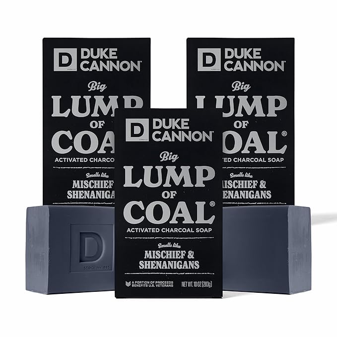 Duke Cannon Lump of Coal Holiday Soap – Charcoal, Bergamot & Black Pepper – 10oz XL - Paraben-Free - Hydrating,10oz Bar - Triple Milled - Perfect for Mens Gift - 3 Pack