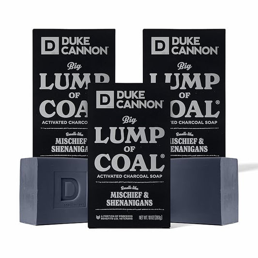 Duke Cannon Lump of Coal Holiday Soap – Charcoal, Bergamot & Black Pepper – 10oz XL - Paraben-Free - Hydrating,10oz Bar - Triple Milled - Perfect for Mens Gift - 3 Pack