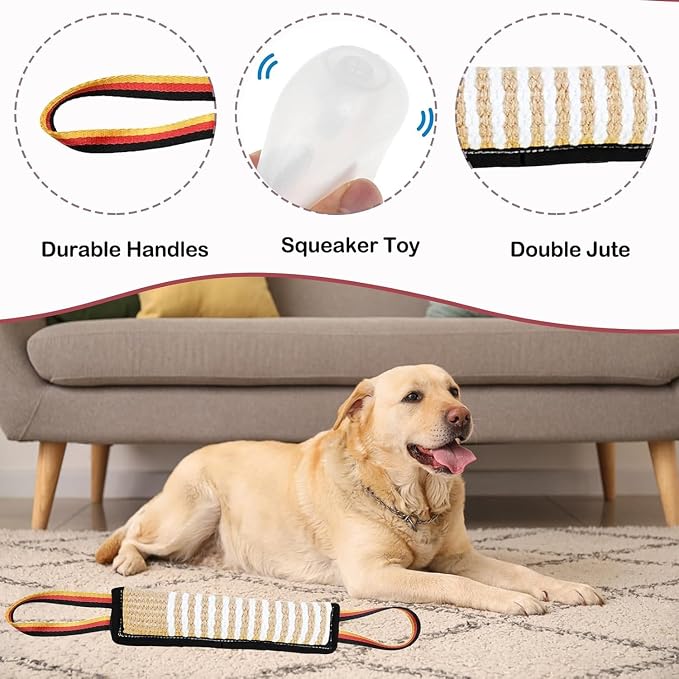 ASOCEA Dog Tug Toy,Bite Jute Pillow Pull Toy Squeaky Dog Toys with Handles