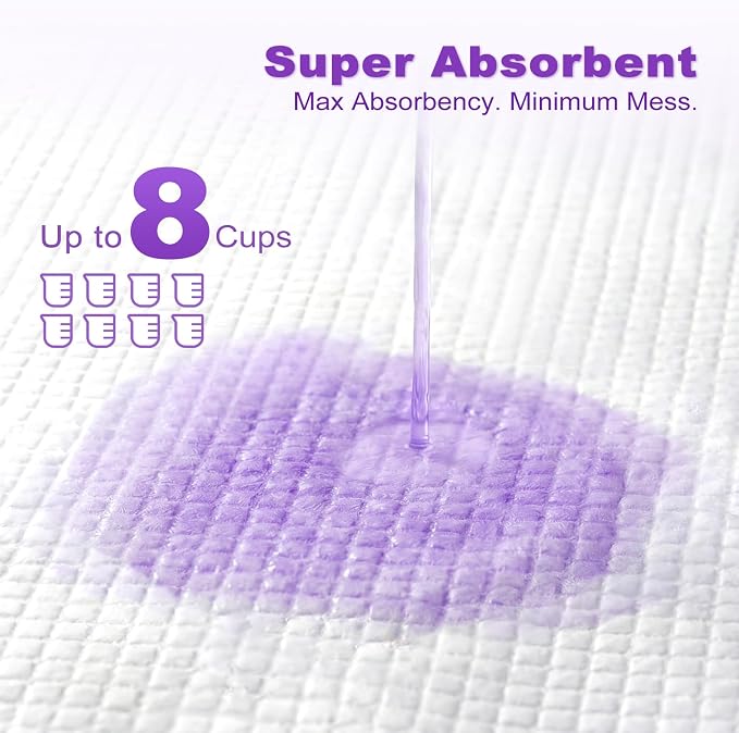 MIZOK Dog Pee Pads Wee Wee Pads Lavender Odor Control X-Large 28x34in 40Ct | Purple Doggy Pads with Sticky Adhesive Tabs Bring Soothing Comfort to Your Home for Medium to Large Breed Puppies