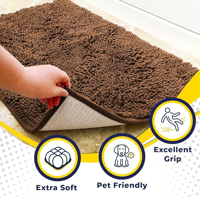 Muddy Mat® | Super Water Absorbent Door Mat Indoor, Microfiber Quick Dry Chenille Entryway Rug, Slip Resistant Front Door Mat, Indoor Mats for Entryway, Machine Washable Pet Rug, Brown 24"x36"