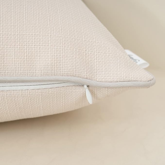 Patchwork Pillow Cover 18x18 Inch Luxury Cotton and Linen Cushion Cover Faux Leather Pillowcover for Couch Bedroom Living Room, White