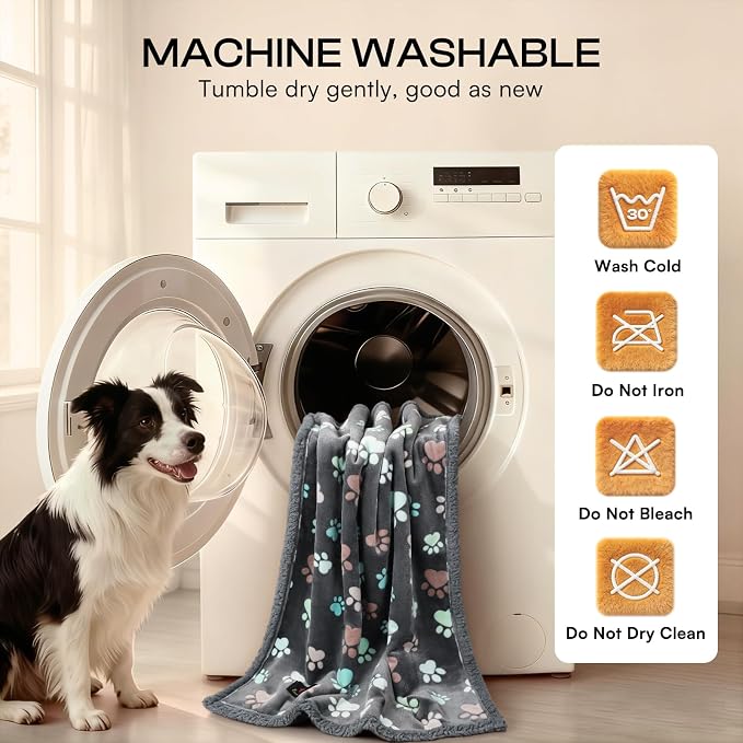 Luciphia Waterproof Dog Blanket Reversible Sherpa Fleece for Small Dogs Cat | Soft Print Pet Blanket Washable Pee Proof, Furniture Protector for Couch Sofa Bed Car, Cozy Throw (40" x 28", Grey Paw)