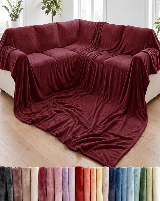 Ultra Soft Fleece Blanket Oversized King Size - Flannel Fleece Luxury Blanket - Lightweight for Couch Bed Chair - Thick, Warm and Breathable - All Season Cozy, Burgundy